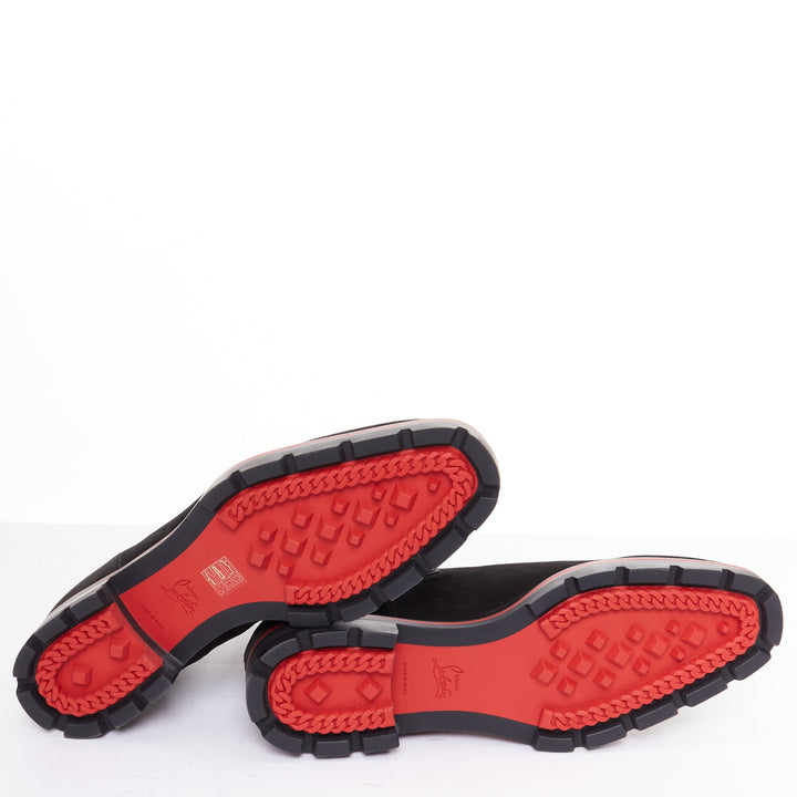 CHRISTIAN LOUBOUTIN Alpinono Flat Crosta Wax black suede lug sole boot EU43 US10