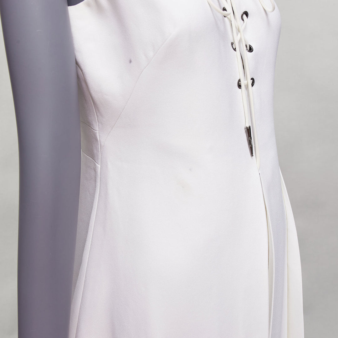 MIU MIU 2014 white viscose lace front front pleats shift dress IT42 M