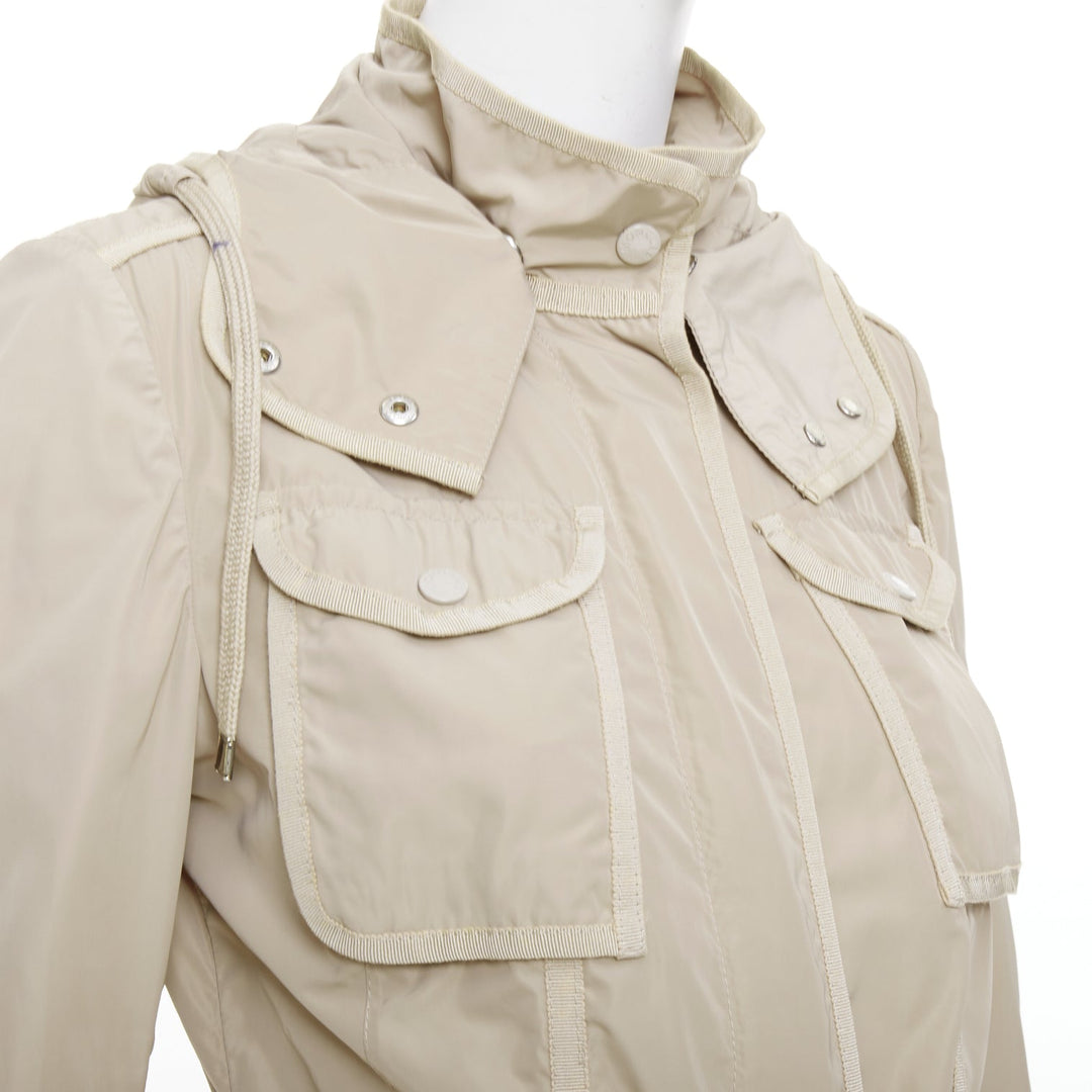 MONCLER Roxane Giubotto beige nylon military cargo pocket jacket Sz.0 XS