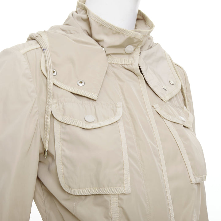 MONCLER Roxane Giubotto beige nylon military cargo pocket jacket Sz.0 XS