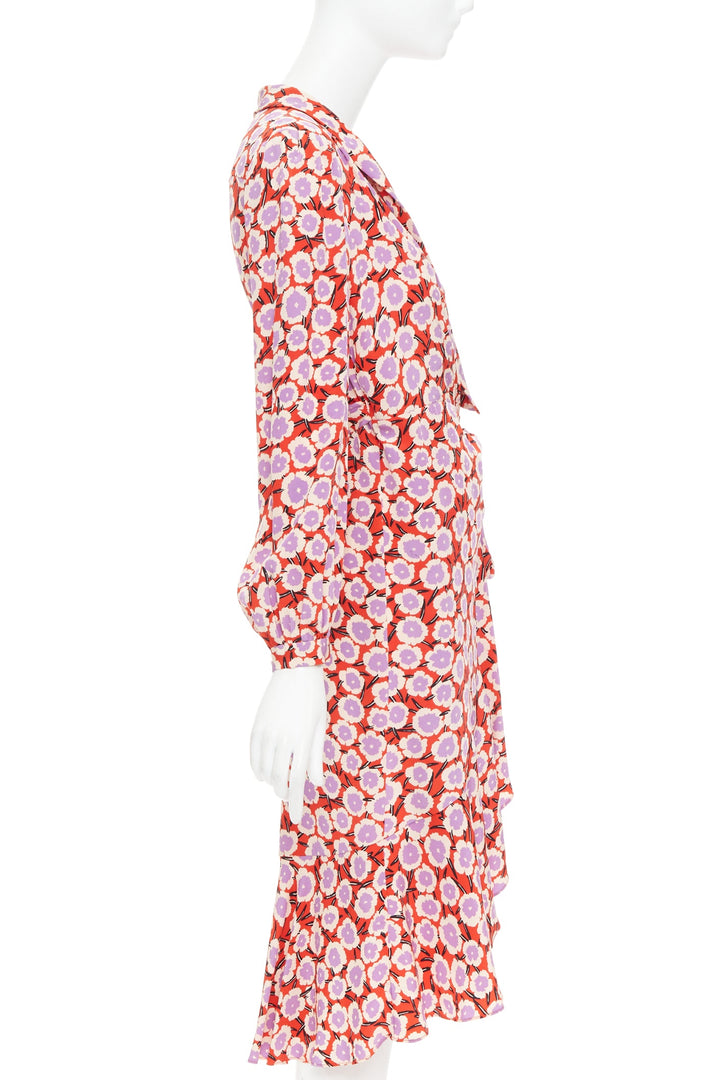 DIANE VON FURSTENBERG Carla  100% silk  red purple floral wrap dress US2 S