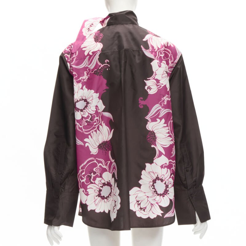 VALENTINO 2022 100% silk taffeta brown floral print shirt IT38 XS