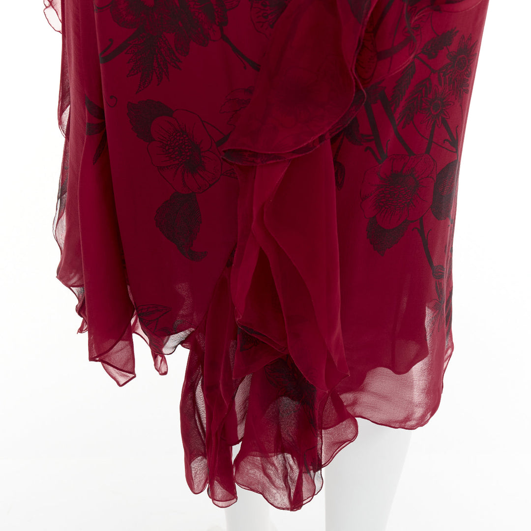 CHRISTIAN DIOR 2006 John Galliano Vintage Runway red silk floral dress FR34 XS