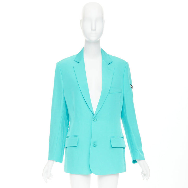 BALENCIAGA 2022 bright turquoise creased twill  rubber oversized blazer FR34 XS