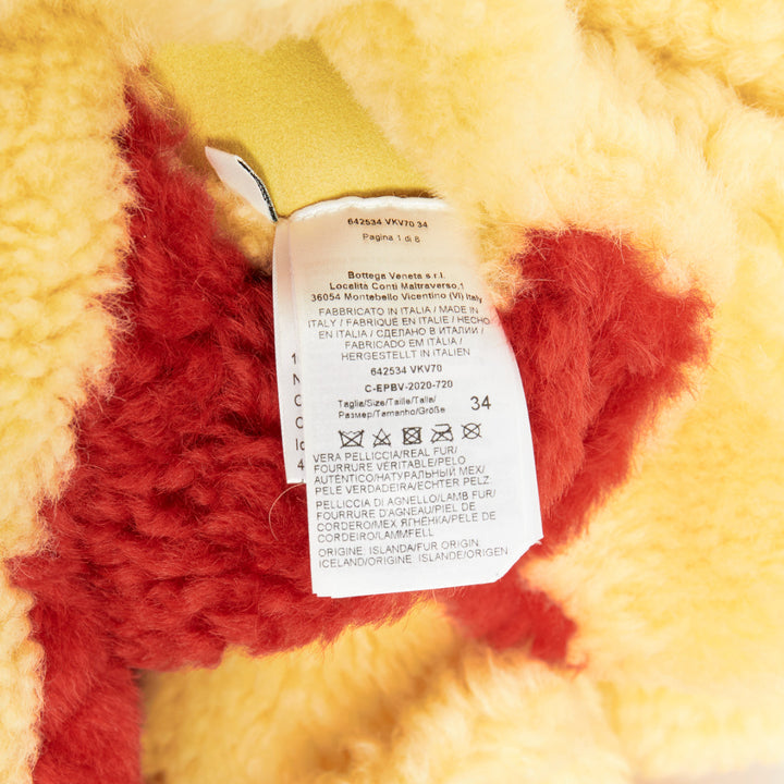 rare BOTTEGA VENETA 2020 Runway yellow red shearling teddy fringe coat IT34 XXS