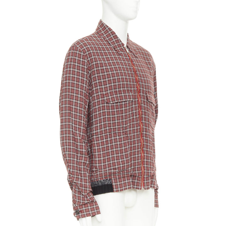 UNDERCOVER red green grey plaid check wool rib zip bomber shirt JP4 XL