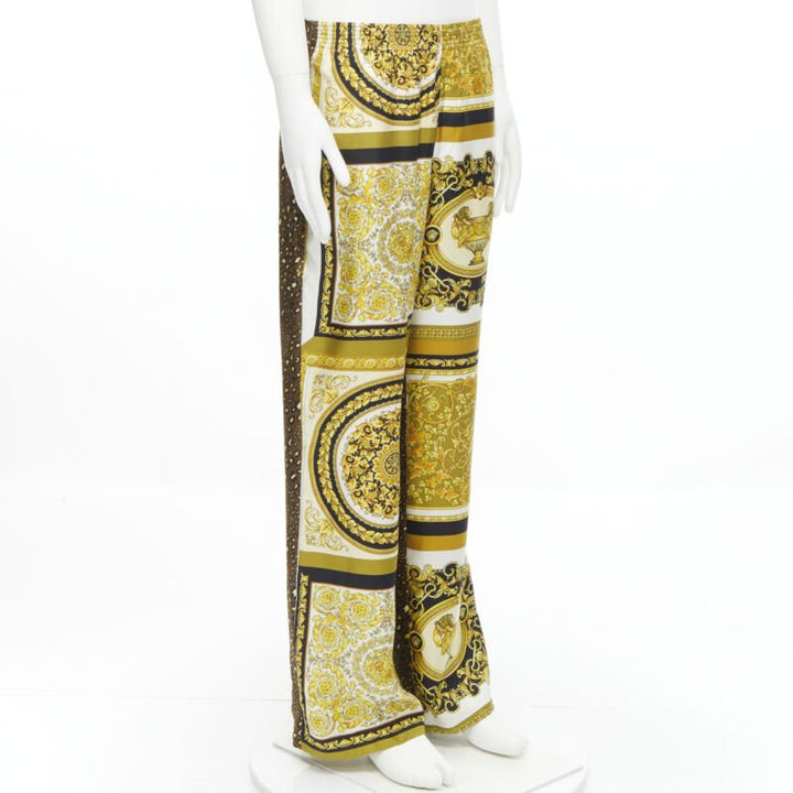VERSACE Mosaic Barocco 2021 silk gold baroque leopard relaxed pants IT50 L