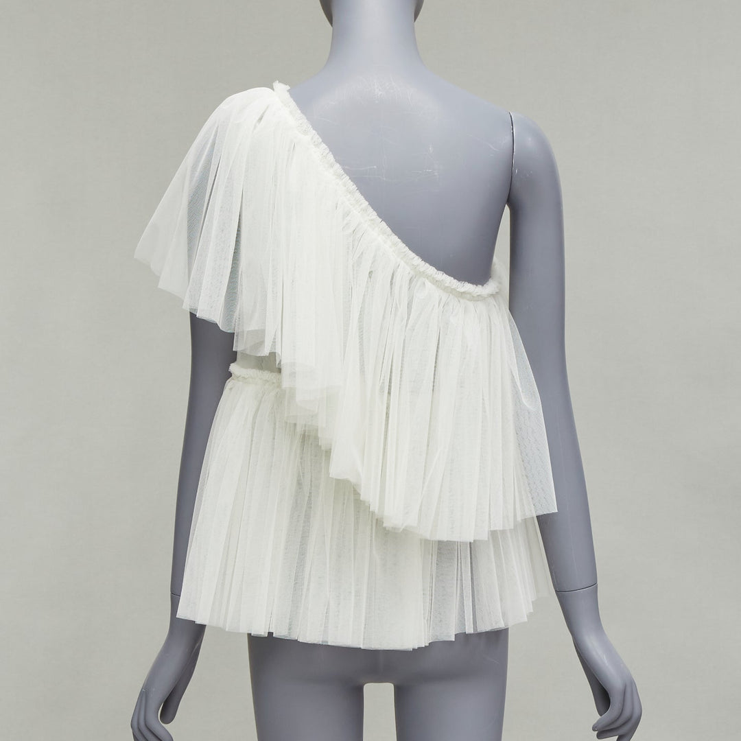 MOLLY GODDARD cream tulle tiered one shoulder sheer top UK6 XS