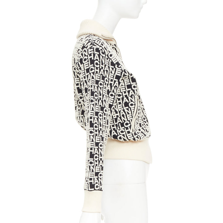 CHANEL 19A Coco Neige embossed monogram jacquard cropped bomber jacket FR34 XS