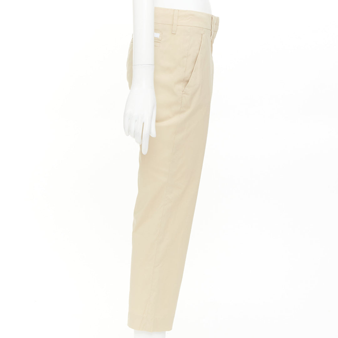 PRADA 2020 beige light cotton blend white taped logo cropped pants IT40 S