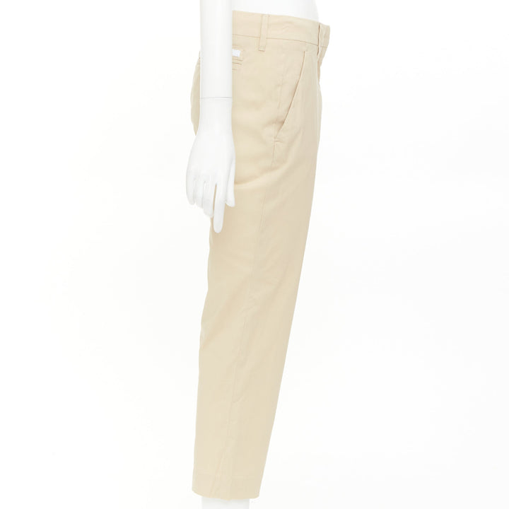PRADA 2020 beige light cotton blend white taped logo cropped pants IT40 S