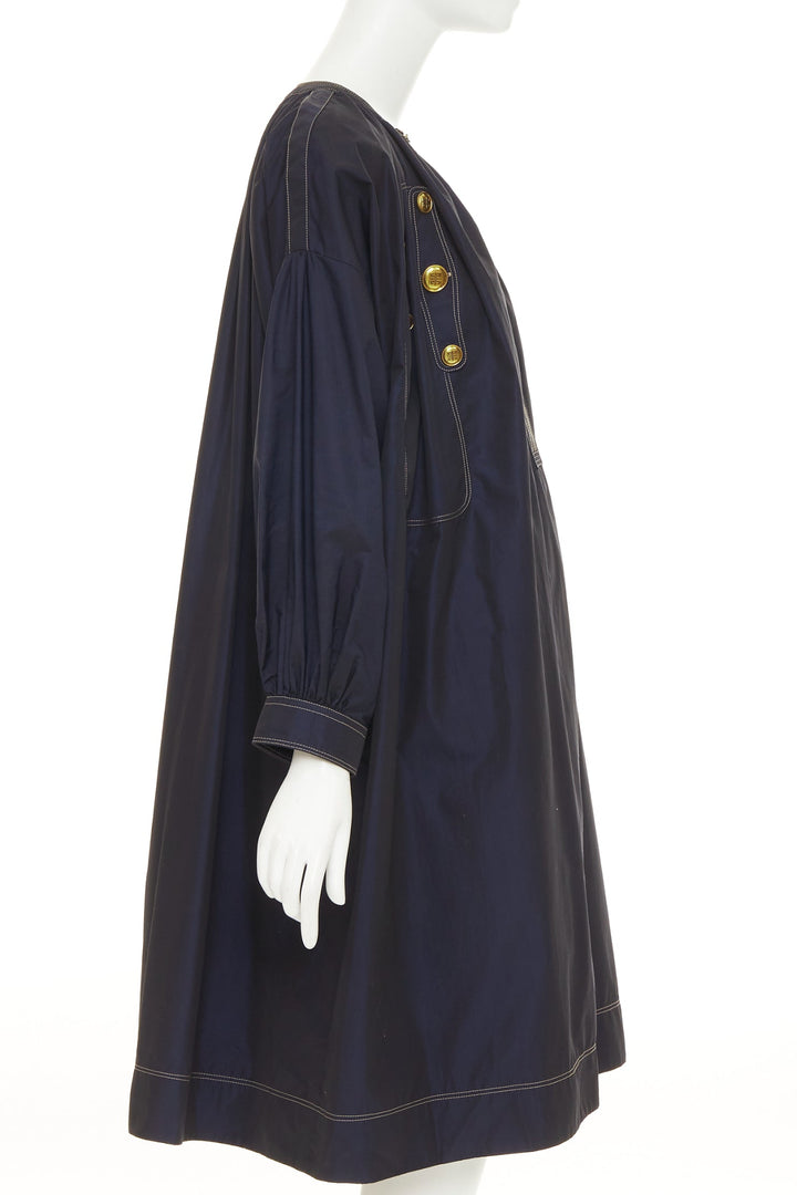 GIVENCHY 2020 navy cotton gold 4G totem button tent dress FR36 S
