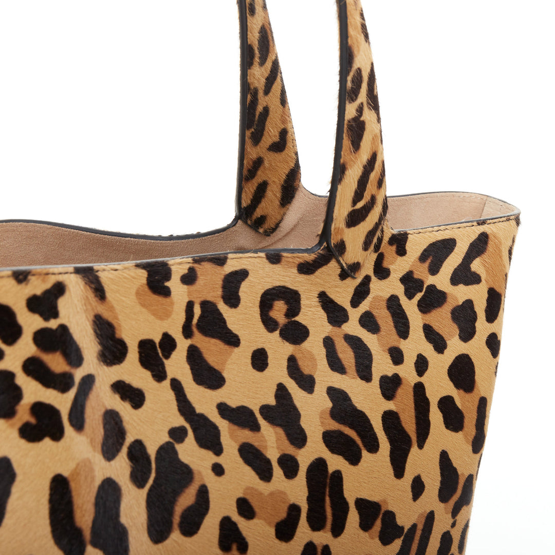 ALAIA 2025 Le Cabas Brun Sepia leopard print calf hair large open top tote bag