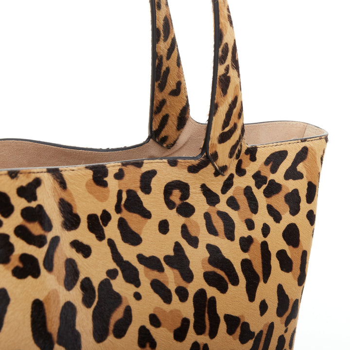 ALAIA 2025 Le Cabas Brun Sepia leopard print calf hair large open top tote bag