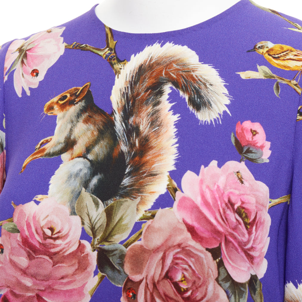 DOLCE GABBANA purple pink squirrel floral print cropped sleeve tunic top IT38 XS