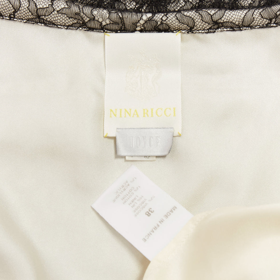 NINA RICCI black lace holographic buttons scallop double breasted blouse IT38 XS