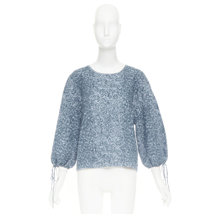 CHANEL 2013 Runway blue floral print  balloon sleeves pullover sweater FR44 2XL
