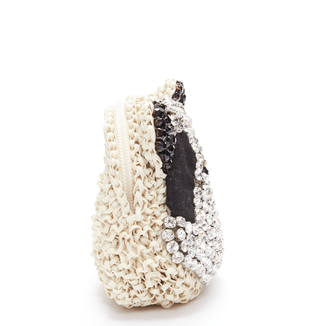 ANTEPRIMA Wire Bag cream woven PVC black crystal Panda wristlet clutch