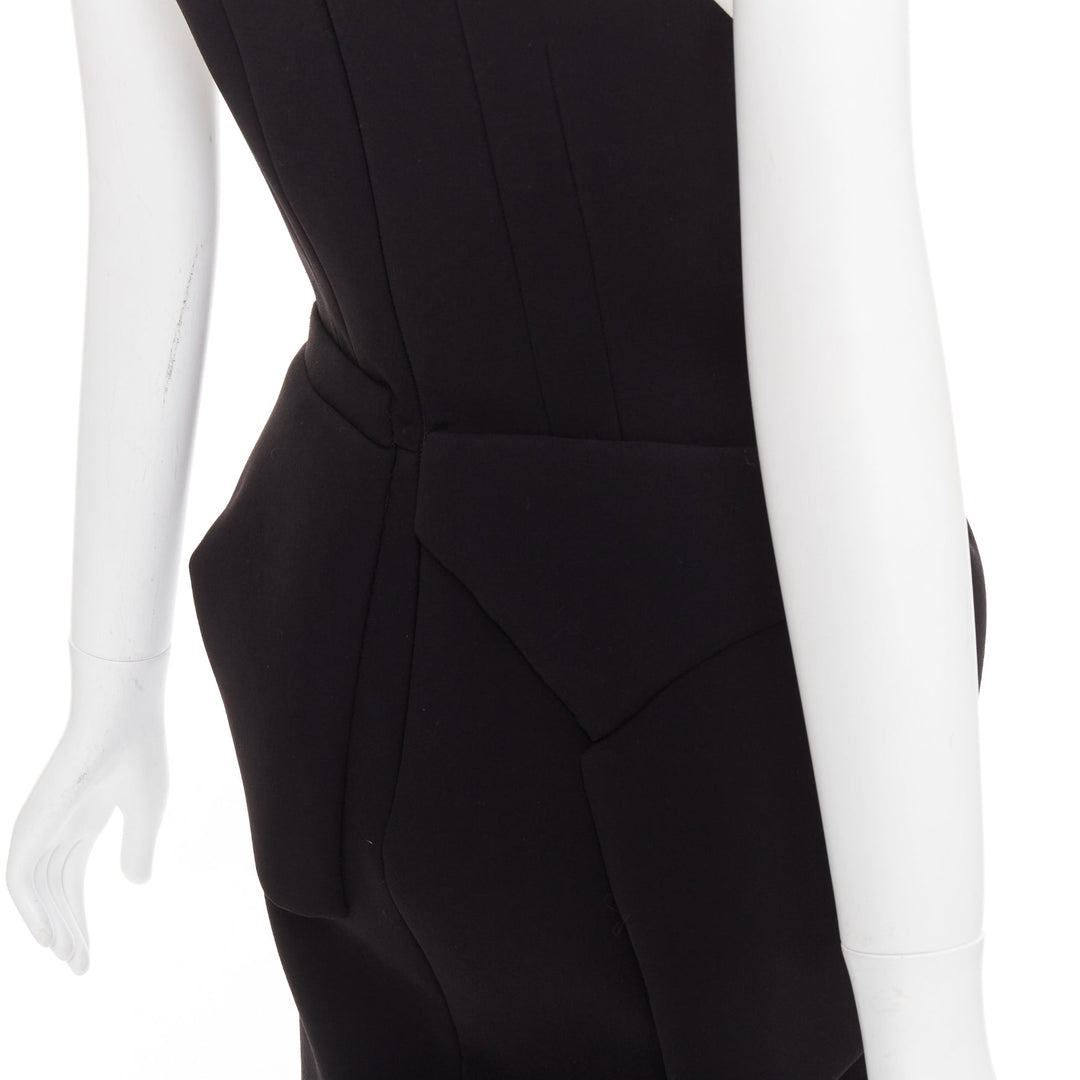 BALENCIAGA 2008 Runway black cream twist bow drape peplum hi-slit dress FR38 M