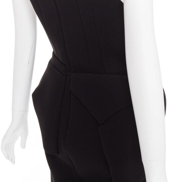 BALENCIAGA 2008 Runway black cream twist bow drape peplum hi-slit dress FR38 M
