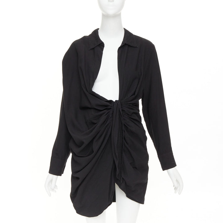 JACQUEMUS Le Splash La Robe Bahia black plunge asymmetric drape dress FR38 M