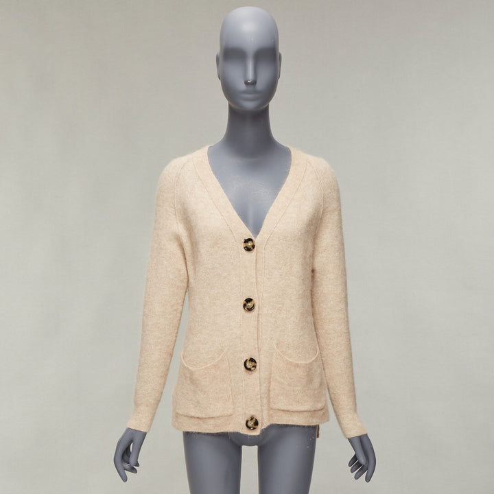 ACNE STUDIOS beige alpaca wool blend patch pocket large button front cardigan XS