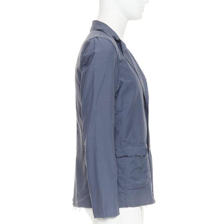 LANVIN navy light double layer fabric raw edge casual blazer jacket FR46 S
