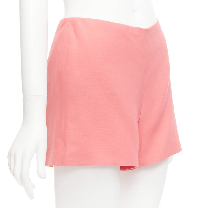 VALENTINO rose pink virgin wool silk high waist minimal wide shorts IT38 XS