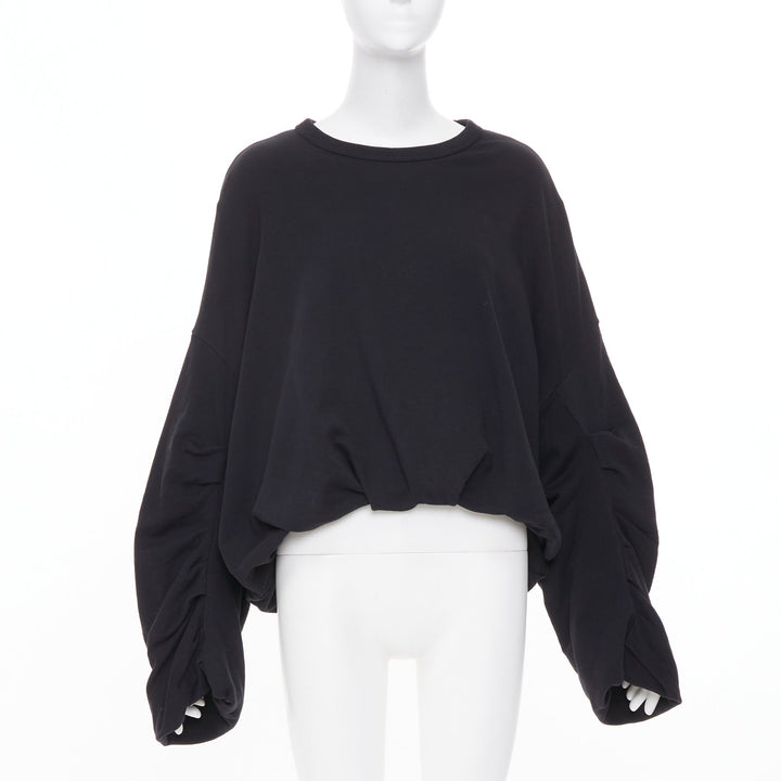DRIES VAN NOTEN 2023 Hannett black ruched draped bubble hem cotton sweatshirt M