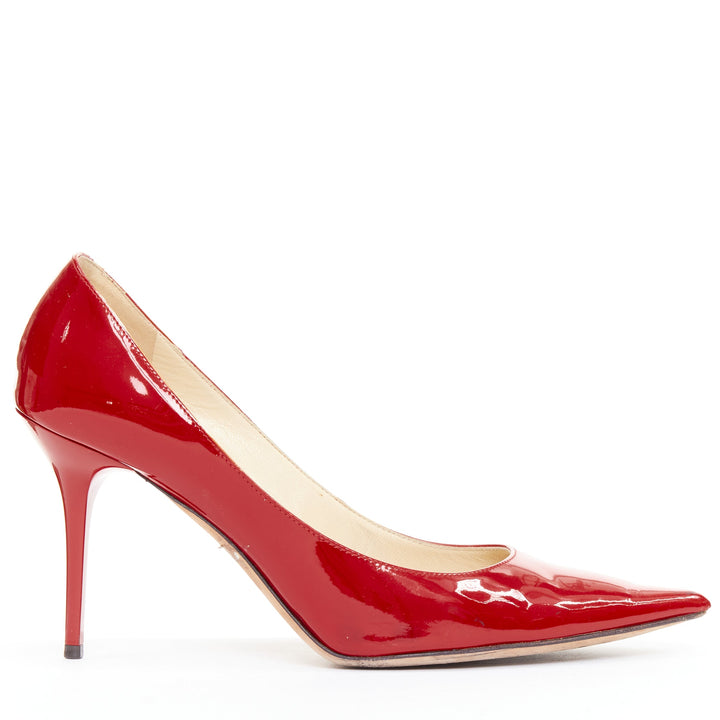 JIMMY CHOO red patent leather pointy toe stiletto heel pump EU39