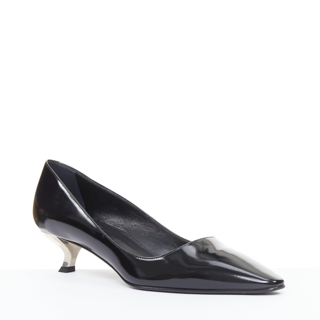 ROGER VIVIER Virgule black patent leather kitten comma heel almond pumps EU38.5