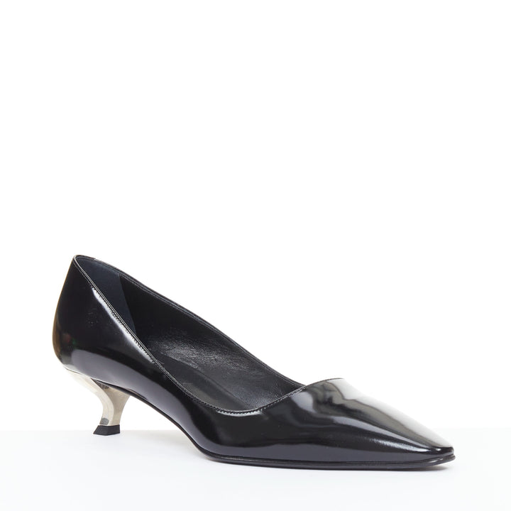 ROGER VIVIER Virgule black patent leather kitten comma heel almond pumps EU38.5