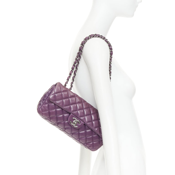 CHANEL 2008 Vintage Double Flap eggplant purple quilted lambskin bag
