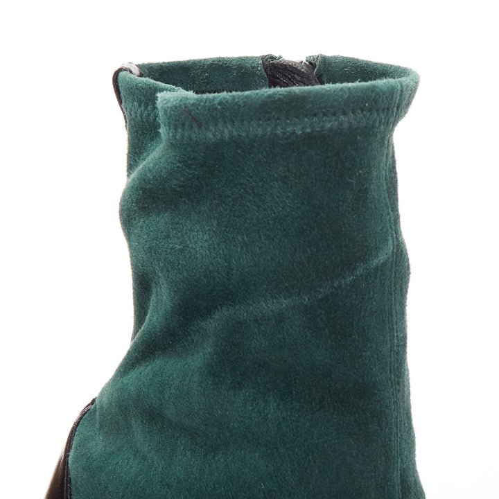 OLD CELINE Phoebe Philo Madame green suede square spool booties EU39