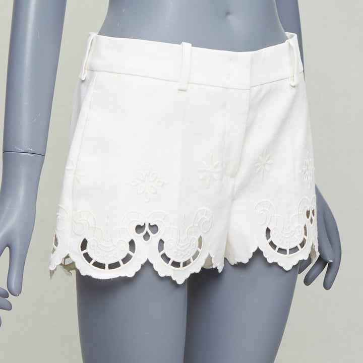 ERMANNO SCERVINO 2020 cotton linen Sangallo embroidery scalloped shorts IT38 XS