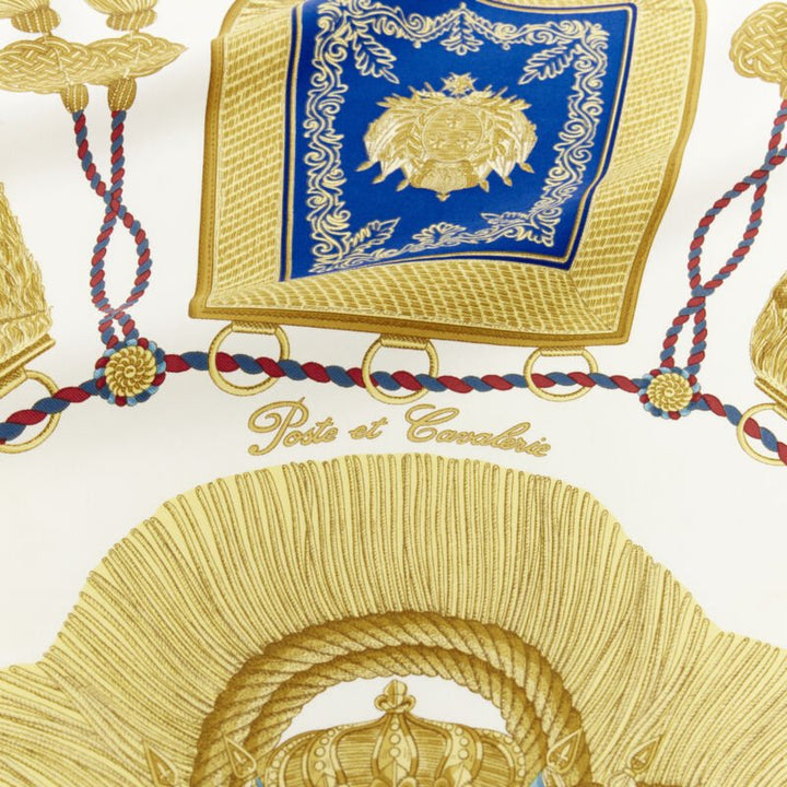 HERMES Joachim Metz 1989 "Ivory Poste et Cavalerie" print silk scarf