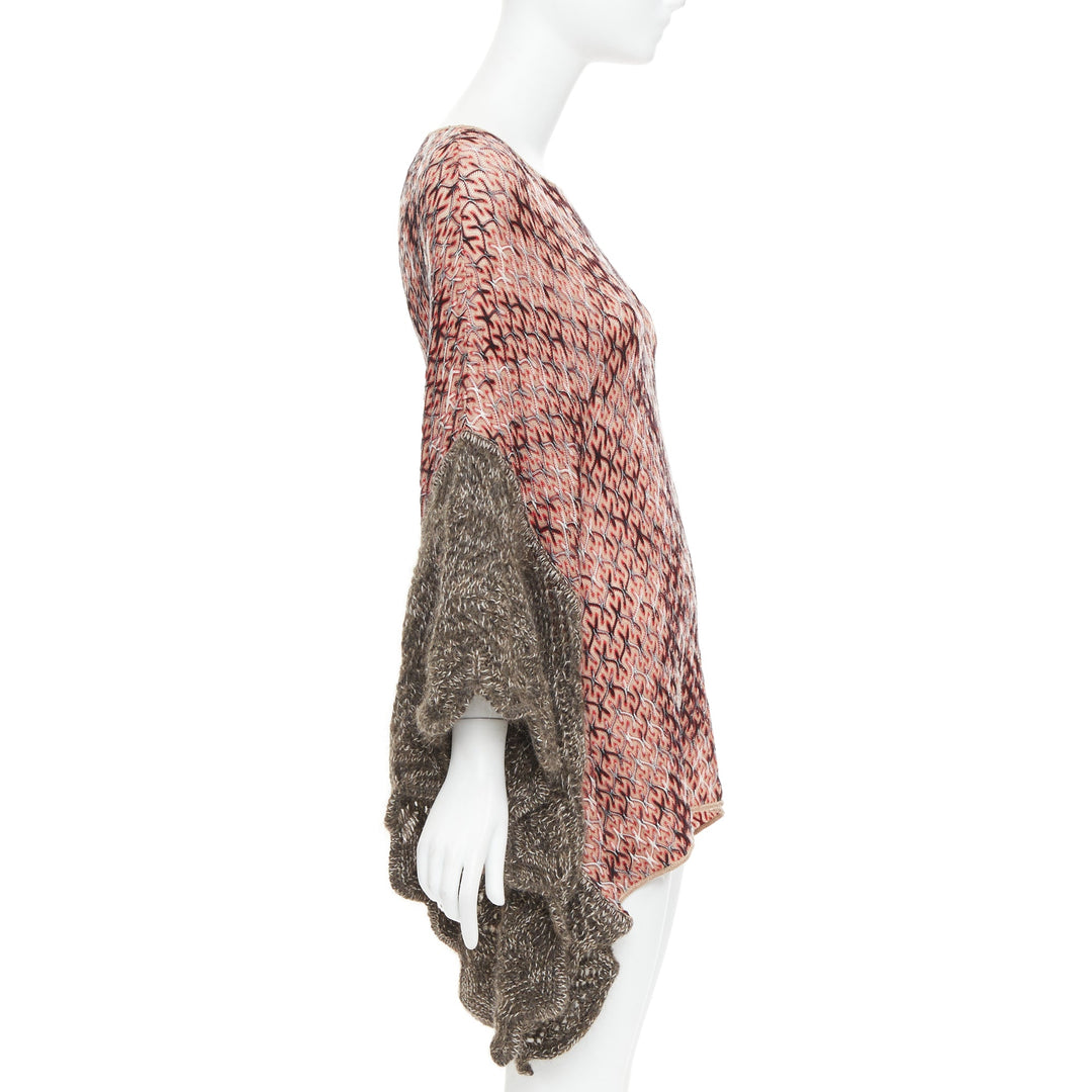 MISSONI red brown wool blend signature chevron contrast knit poncho sweater