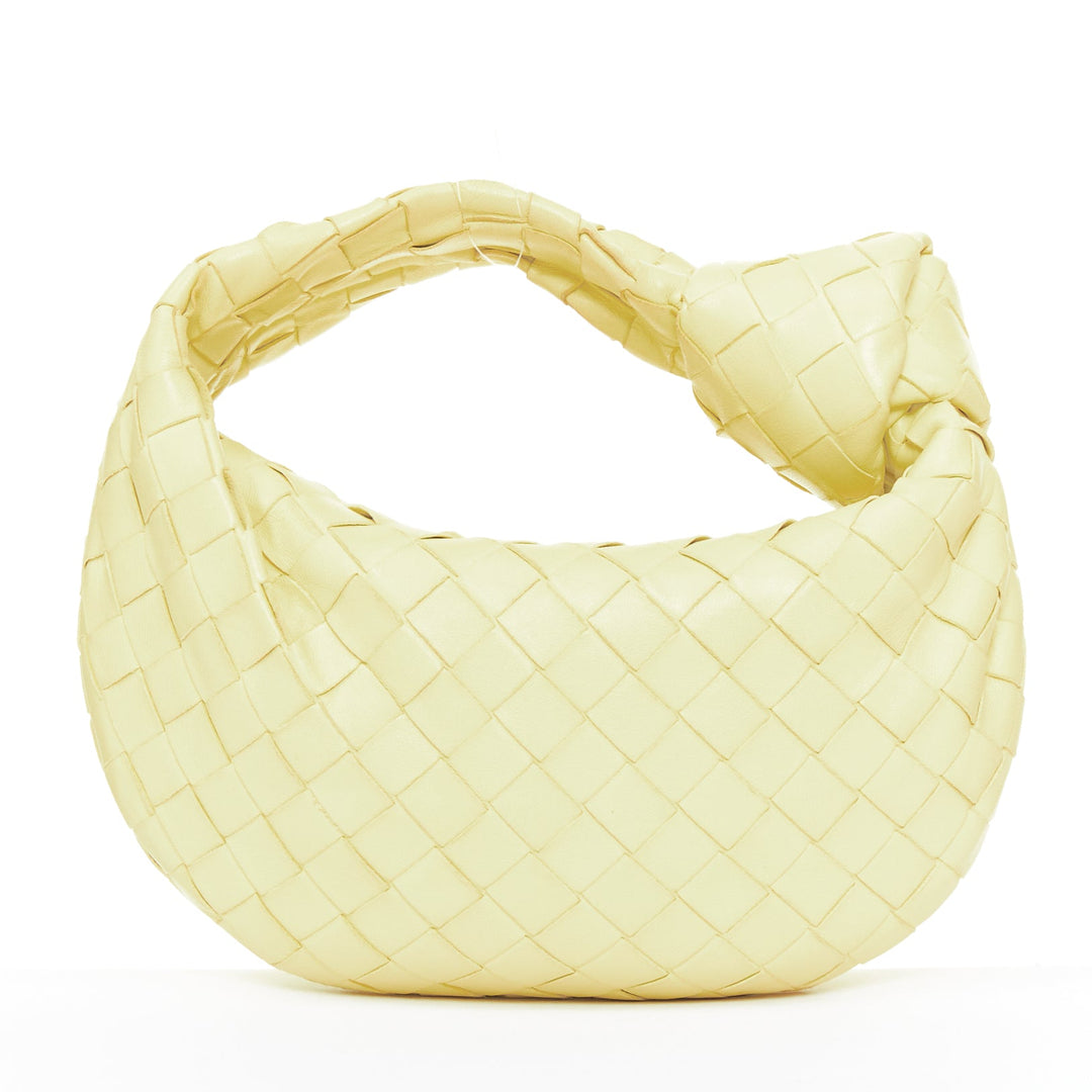 BOTTEGA VENETA Jodie Mini pastel yellow lambskin intrecciato woven knot hobo bag