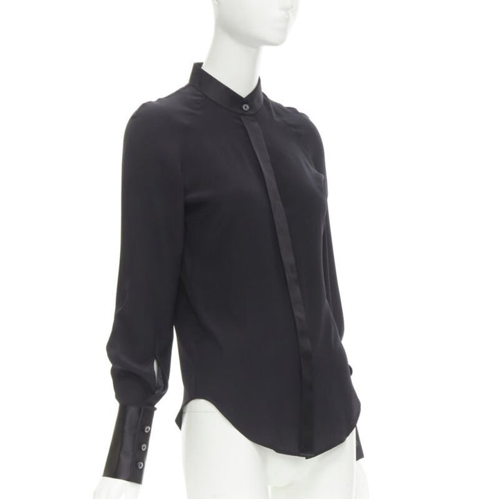 MAISON MARGIELA black cotton silk trim reversed button cuff shirt IT38 XS
