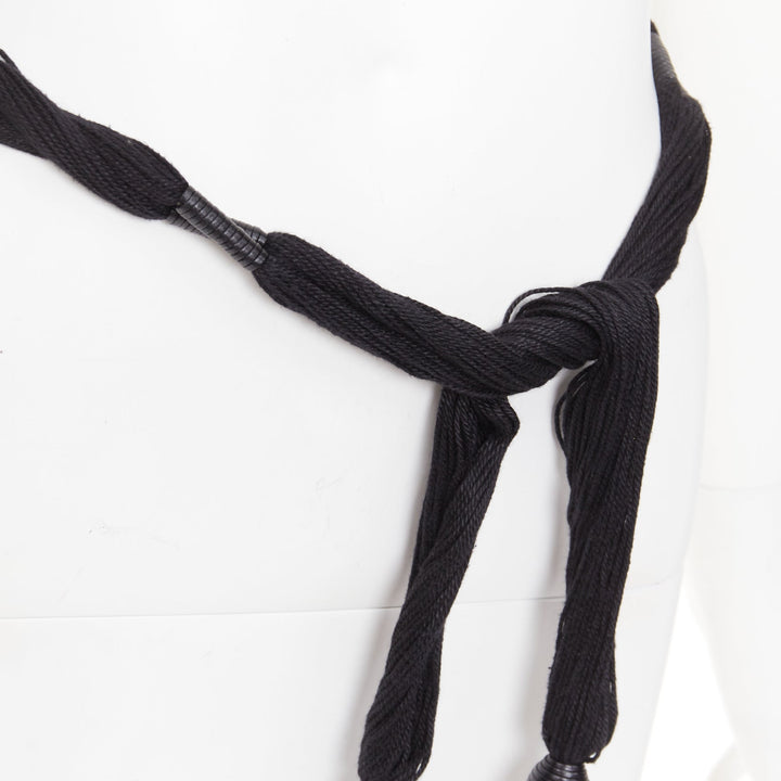 SAINT LAURENT 2023 Passementerie Tassel  leather braided rope self charm belt