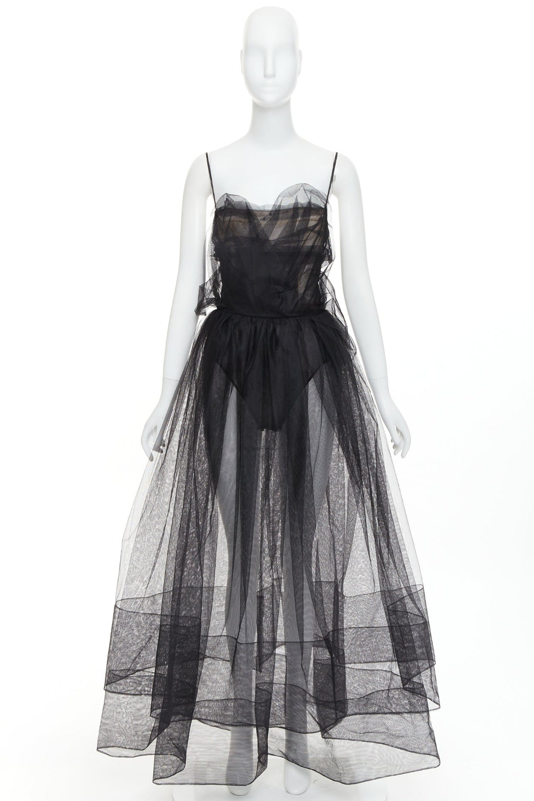 rare ALEXANDRE VAUTHIER COUTURE AW2017 Runway black sheer tulle flared dress