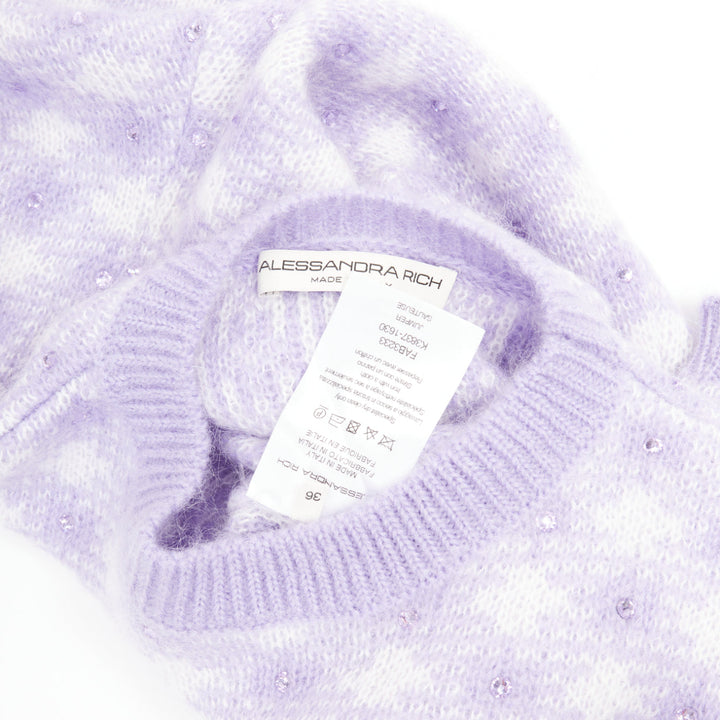 ALESSANDRA RICH purple cream mohair blend crystal embellished pullover IT36 XXS