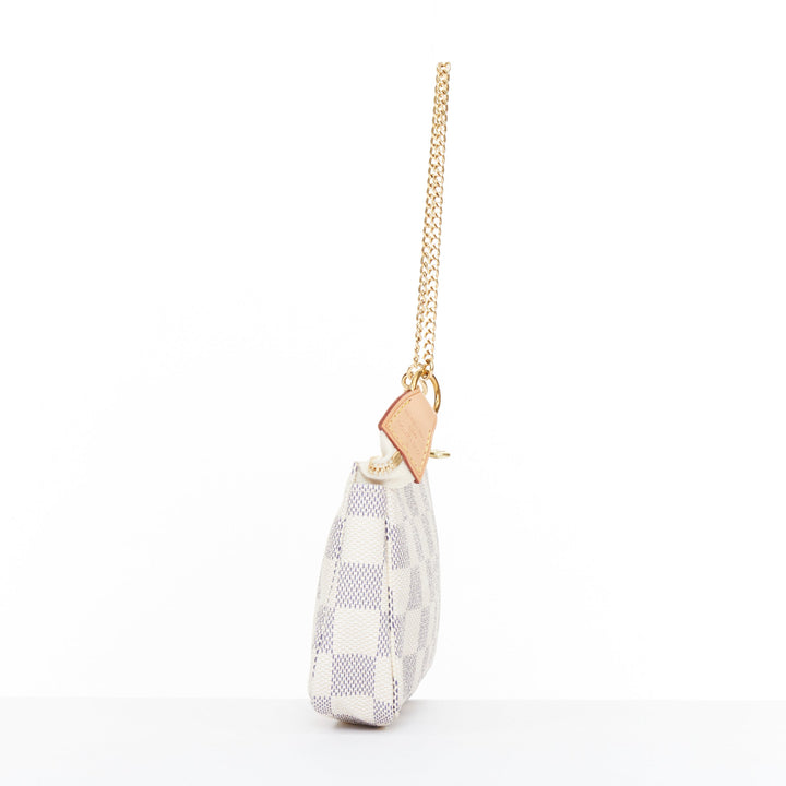 LOUIS VUITTON Mini Pochette Accessoires white damier azur canvas chain bag pouch