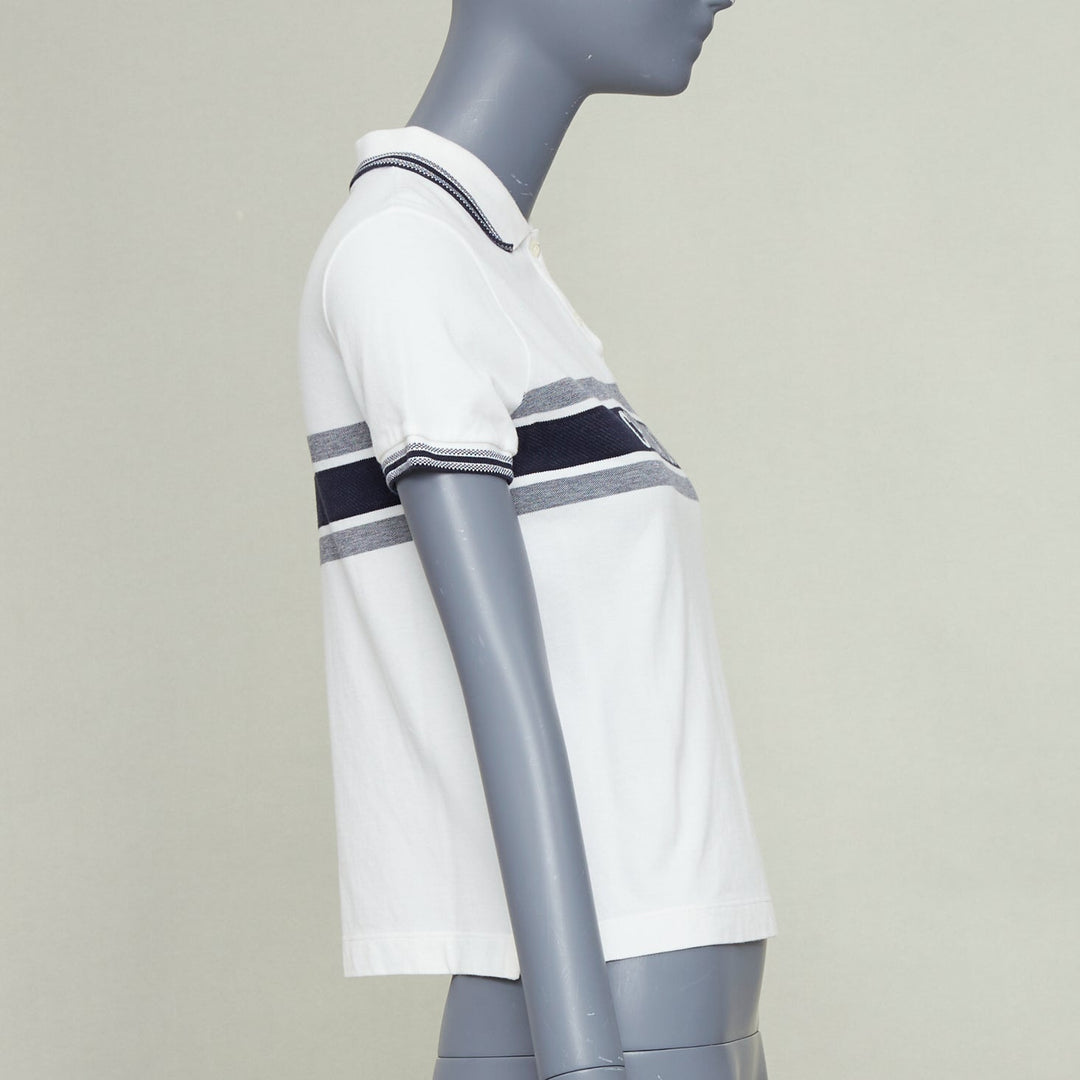 DIOR Dioriviera Signature Band white cotton navy striped intarsia polo shirt XS