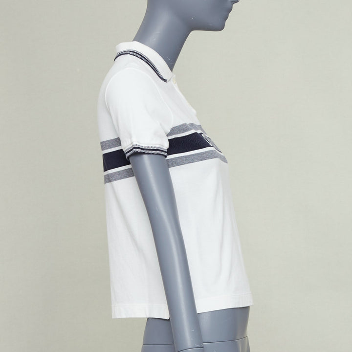 DIOR Dioriviera Signature Band white cotton navy striped intarsia polo shirt XS