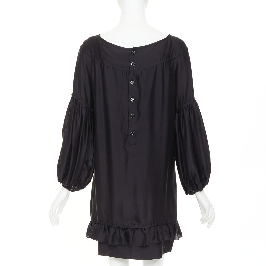 STELLA MCCARTNEY 2007 black silk ruffle trim puff sleeve baby doll dress IT40 S