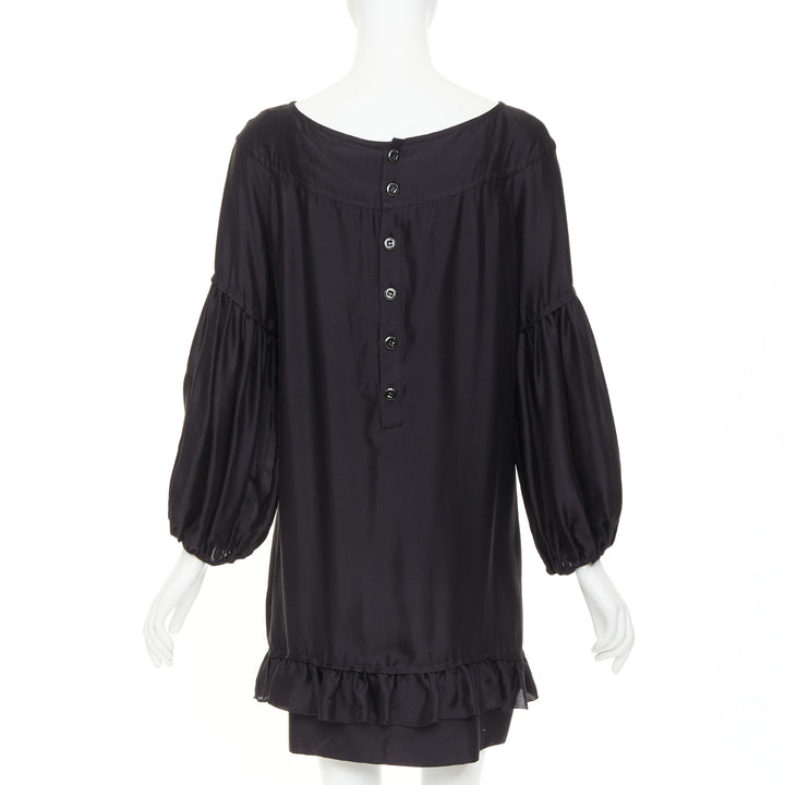 STELLA MCCARTNEY 2007 black silk ruffle trim puff sleeve baby doll dress IT40 S