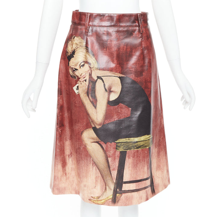 rare PRADA 2017 Runway burgundy coated cotton Poster Pin Up Girl skirt IT38 XS