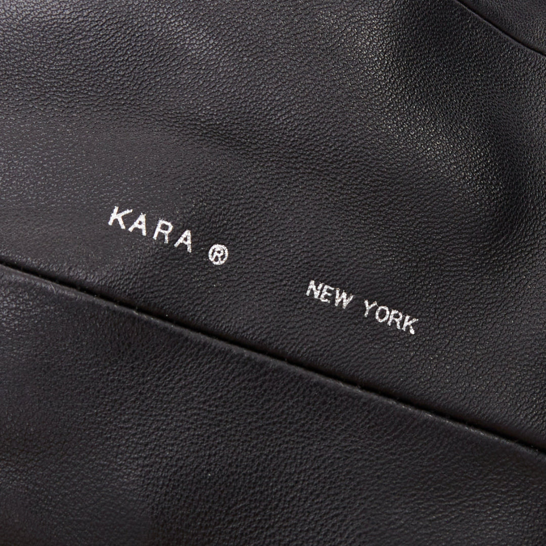 KARA black leather white logo strass fringe crystal mini backpack bag