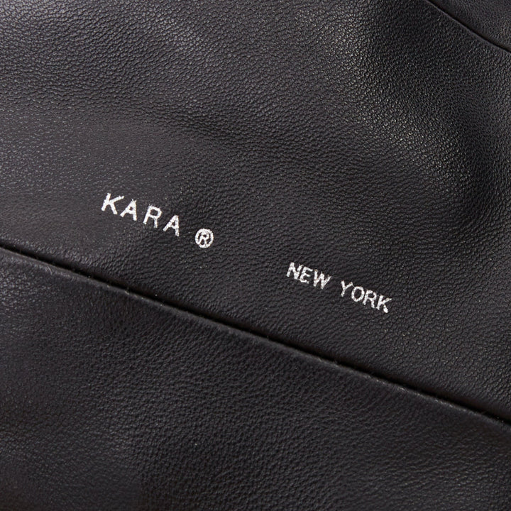 KARA black leather white logo strass fringe crystal mini backpack bag